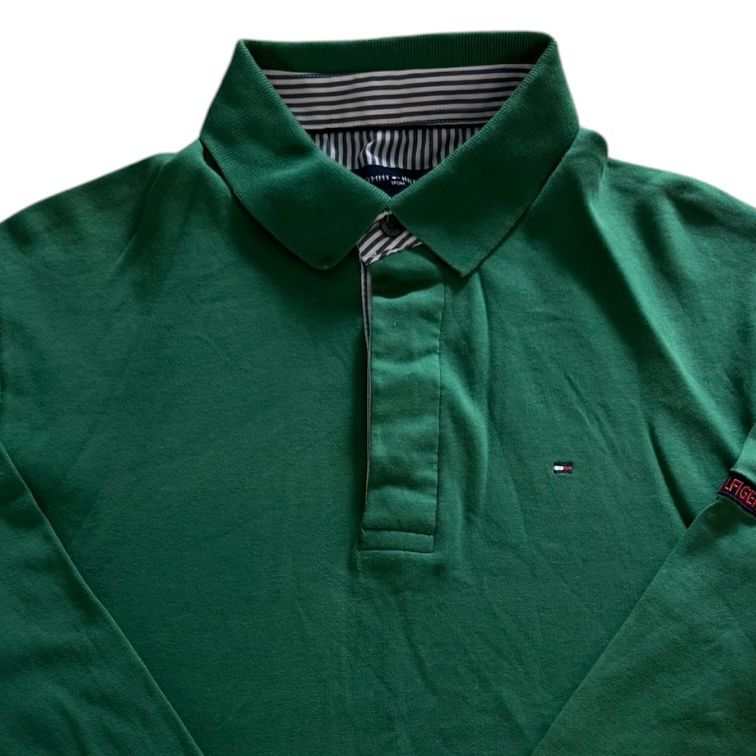 Large Tommy Hilfiger Green Long Sleeved Polo Shirt