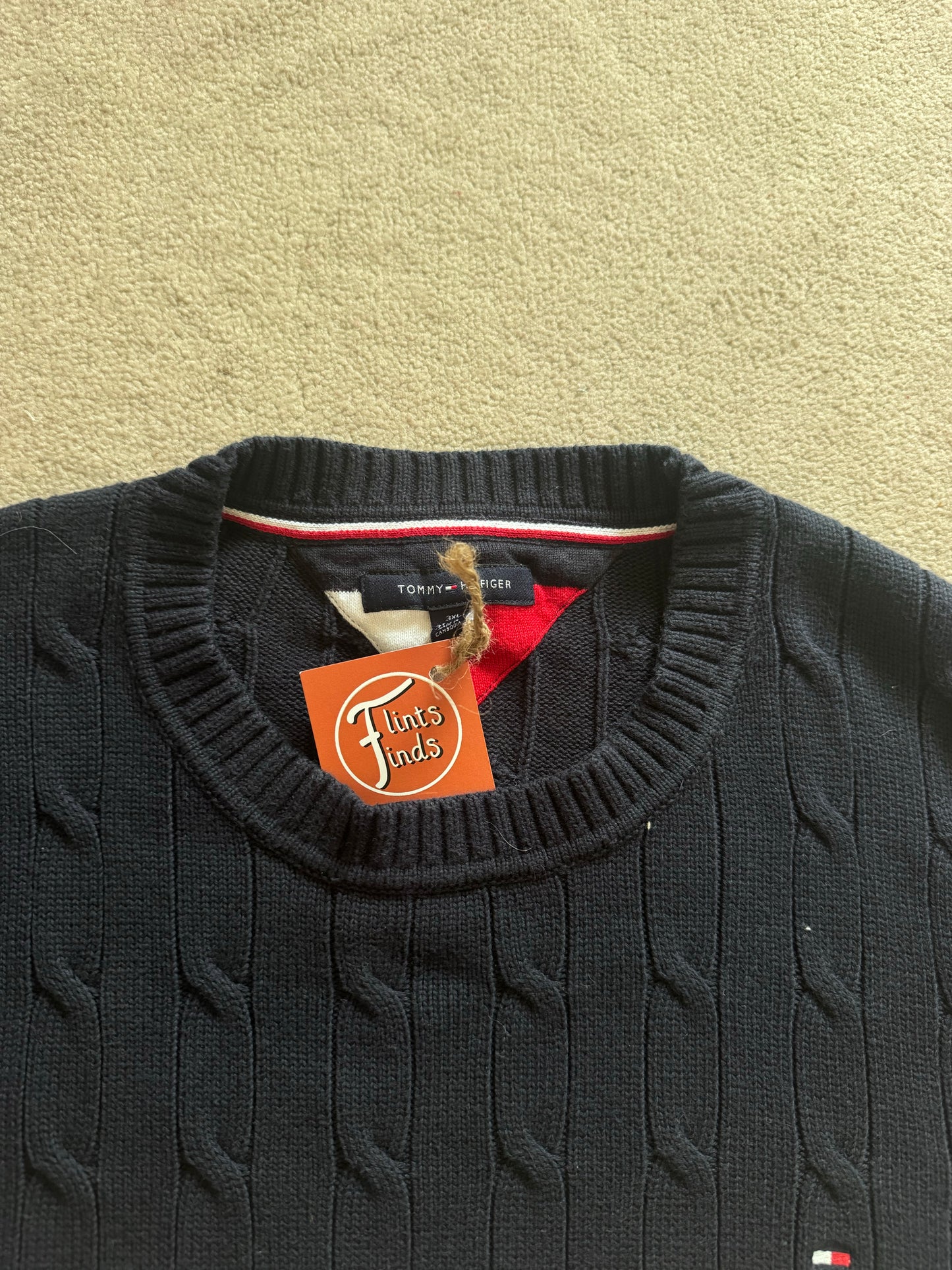 3XL Tommy Hilfiger Navy, White and Red Cable Knit Jumper