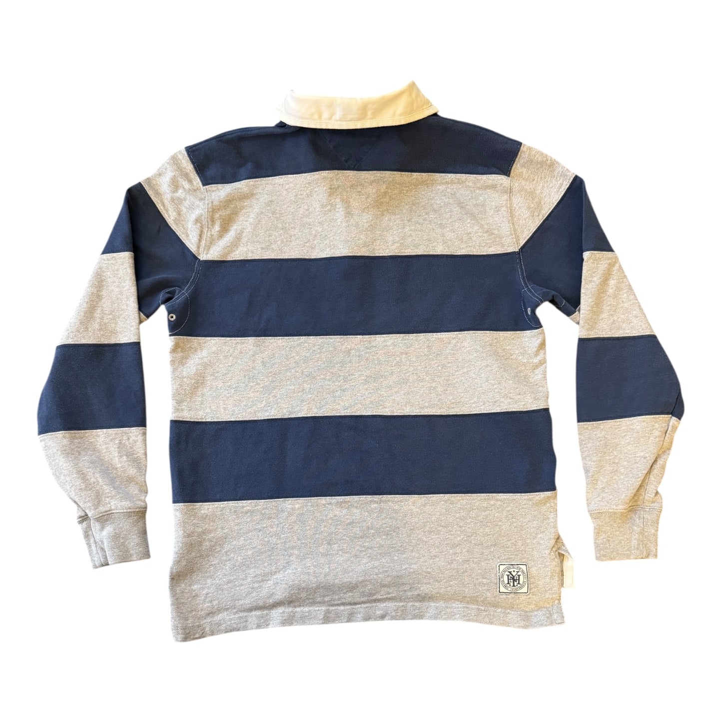 Medium Tommy Hilfiger Navy and Grey Rugby Shirt