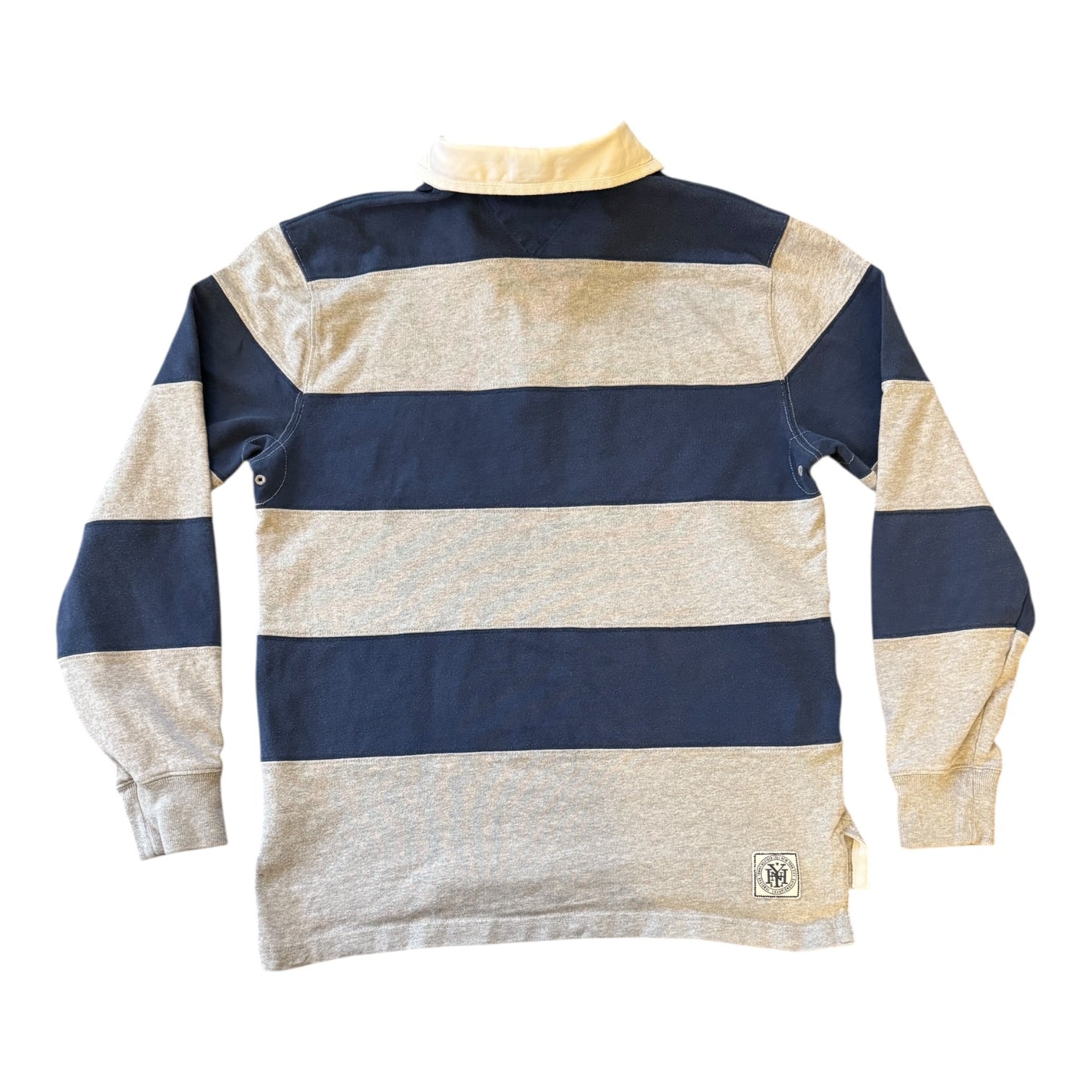 Medium Tommy Hilfiger Navy and Grey Rugby Shirt