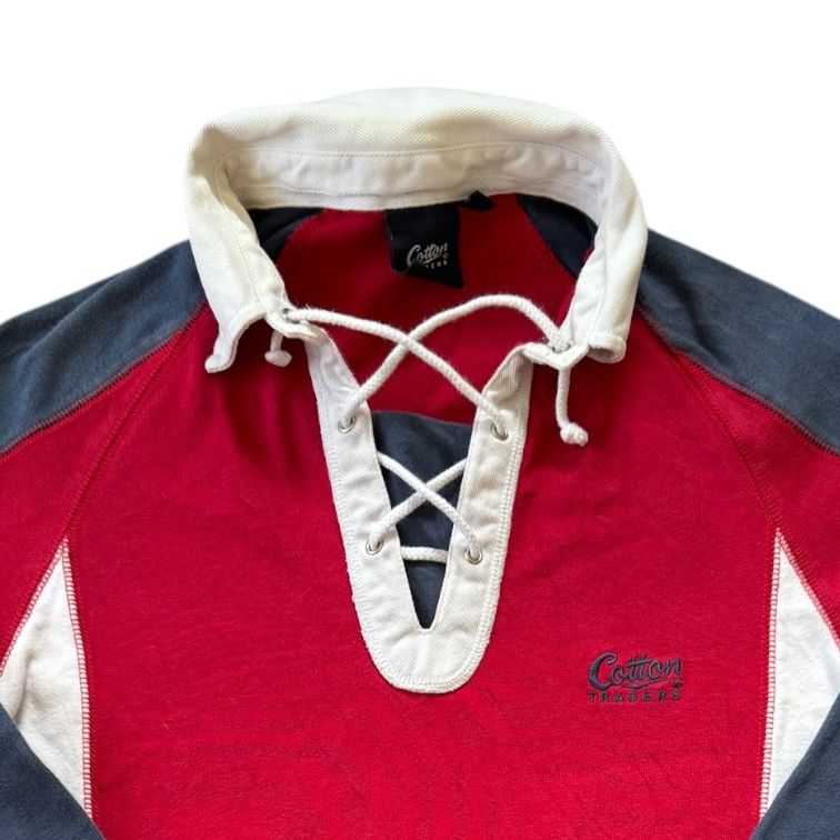 Small Cotton Traders Red Lace Up Rugby Shirt