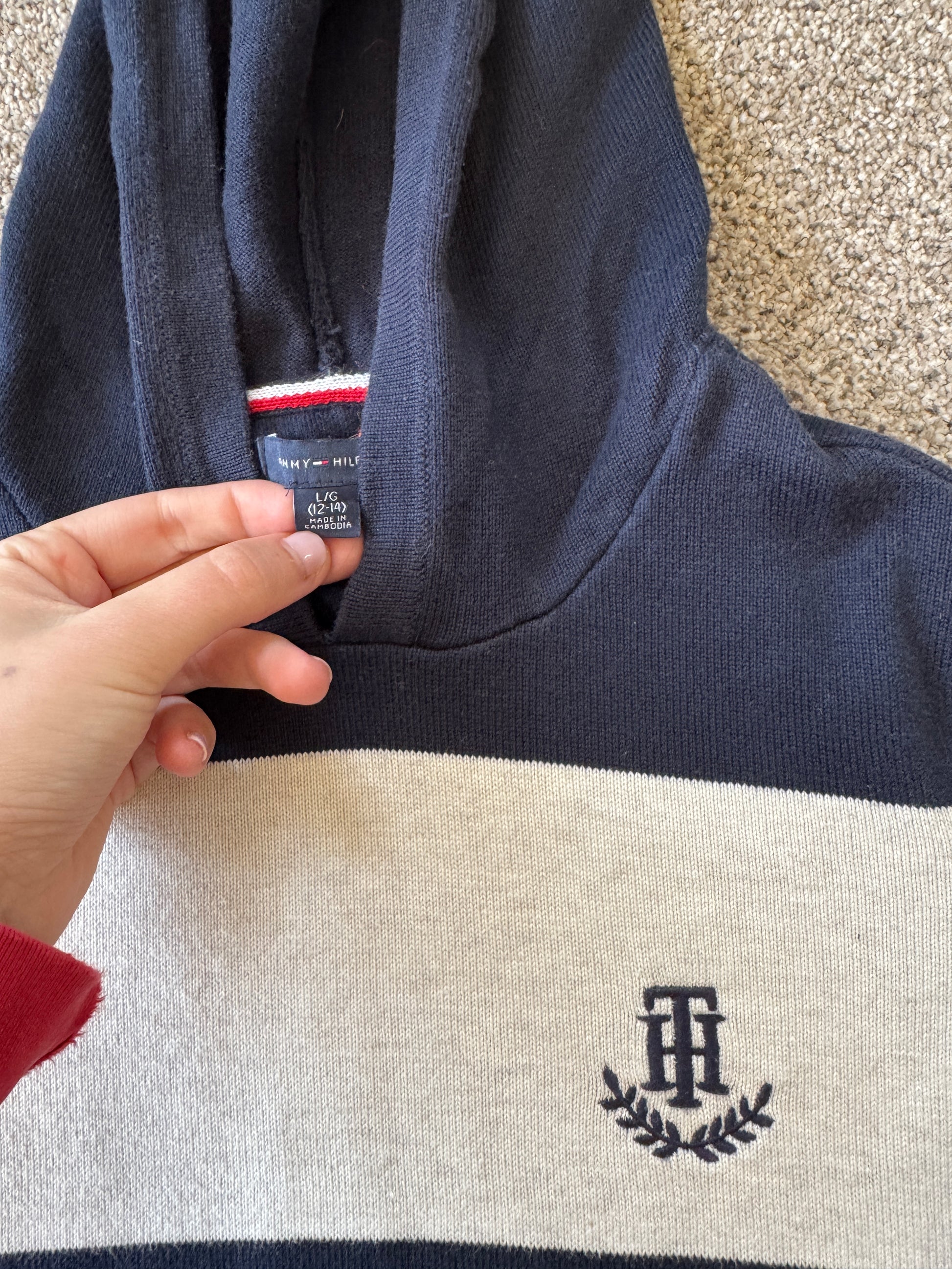 Aged 12-14 Tommy Hilfiger Navy, Red and White Hoodie