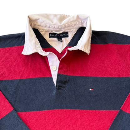 Large Tommy Hilfiger Navy and Red Rugby Shirt