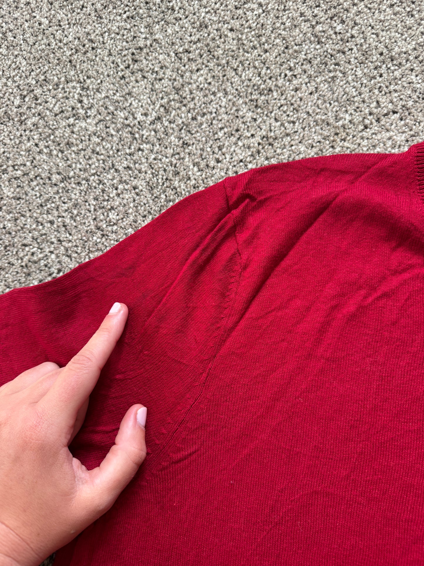 Small Nautica Red V-Neck Jumper - stains