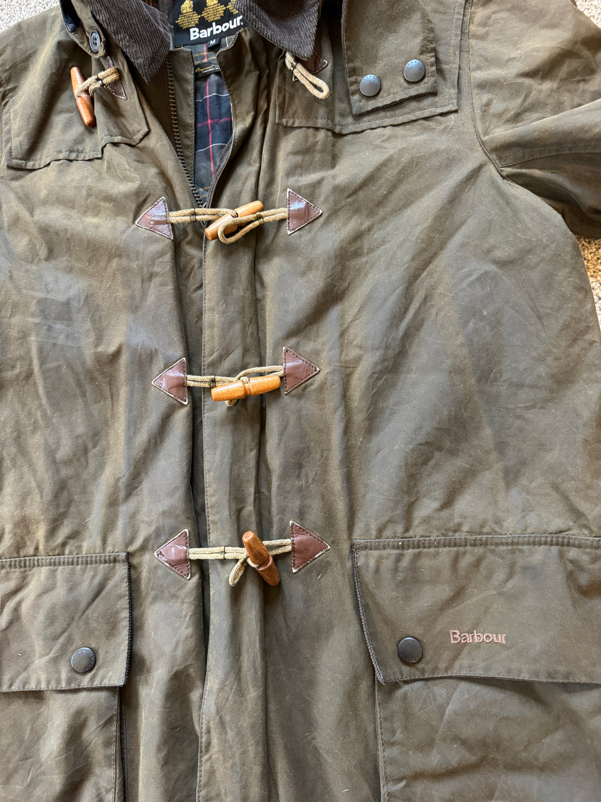 Medium Barbour Olive Green A651 Classic Duffle Waxed Jacket