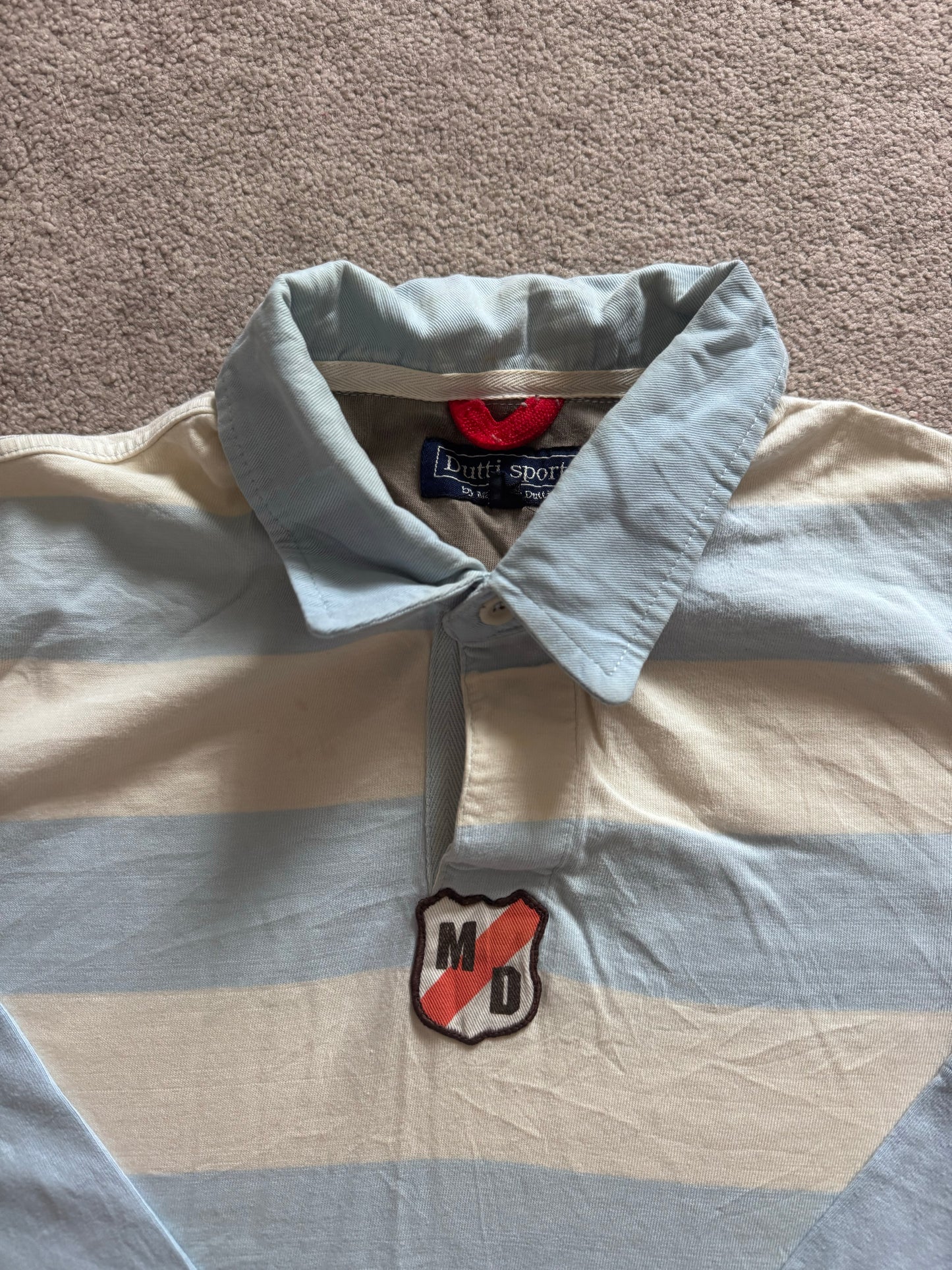 Large Dutti Sport Blue and White Rugby Shirt