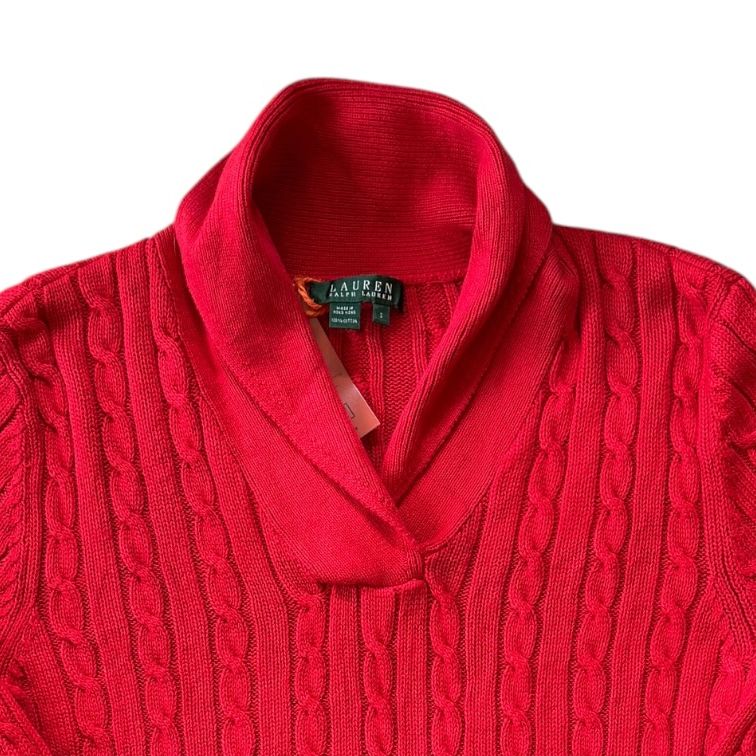 Woman's Small Ralph Lauren Red Shawl Neck Cable Knit