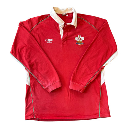 Large Cotton Traders Red Wales Rugby Shirt