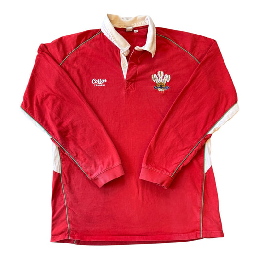 Large Cotton Traders Red Wales Rugby Shirt