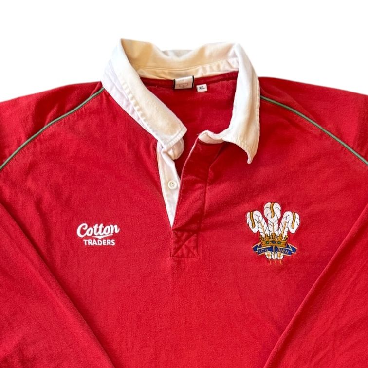 Large Cotton Traders Red Wales Rugby Shirt