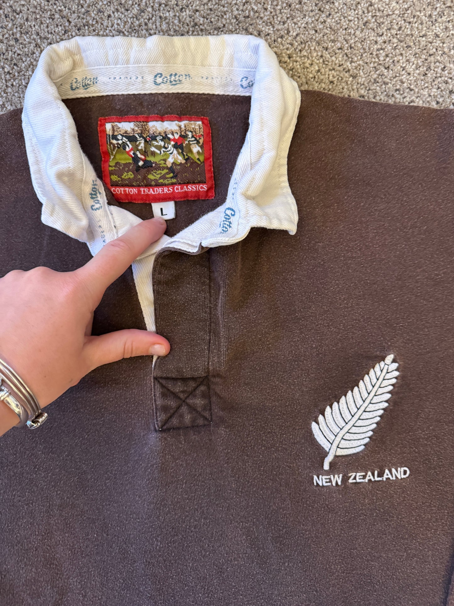 Large Cotton Traders Faded Brown New Zealand All Blacks Rugby Shirt
