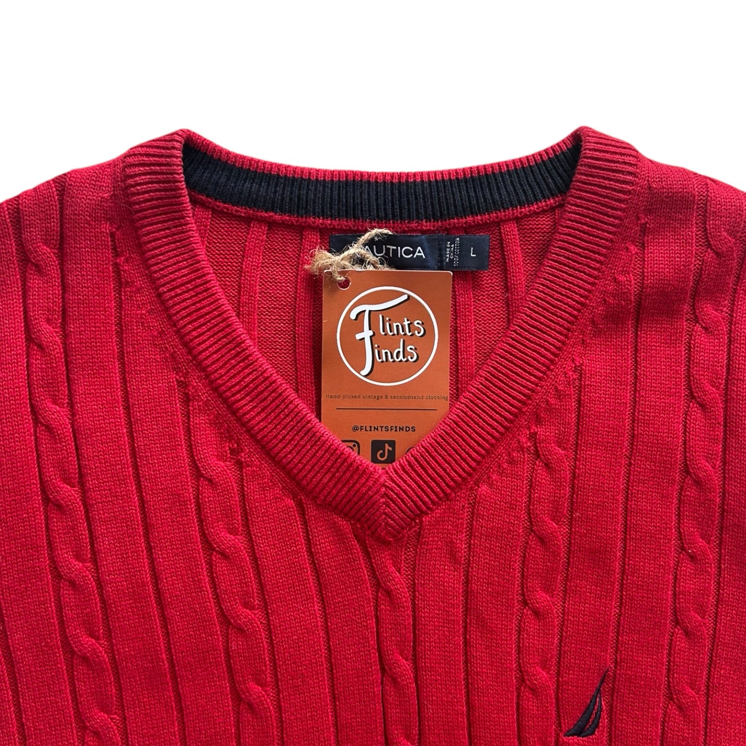 Large Nautica Red Cable Knit Sweater Vest