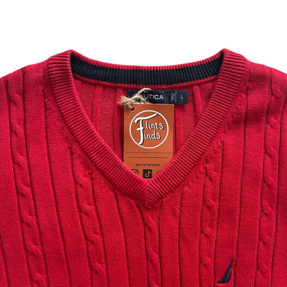 Large Nautica Red Cable Knit Sweater Vest