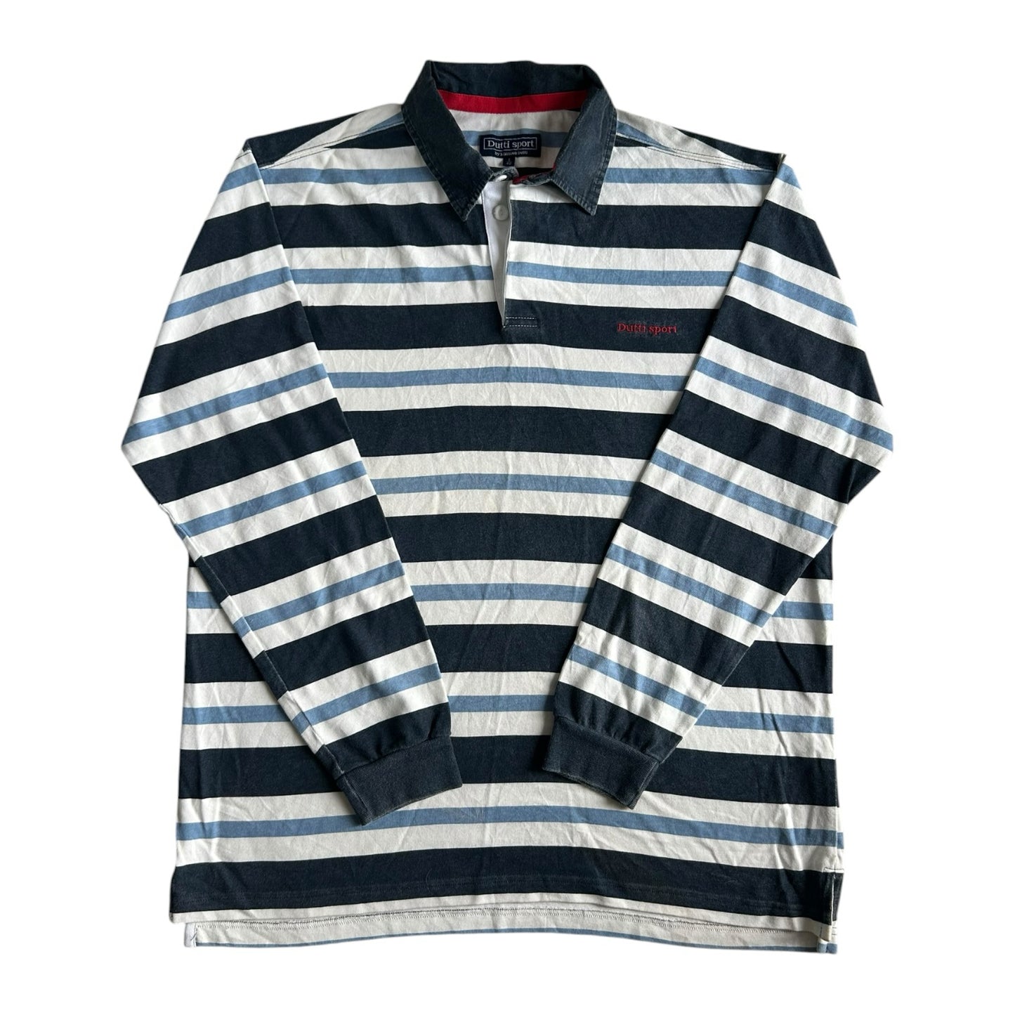 Large Dutti Sport Blue, Navy and White Rugby Shirt