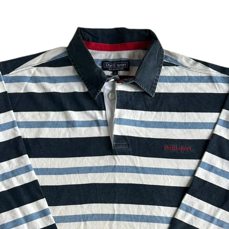 Large Dutti Sport Blue, Navy and White Rugby Shirt