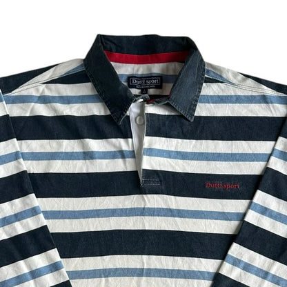 Large Dutti Sport Blue, Navy and White Rugby Shirt