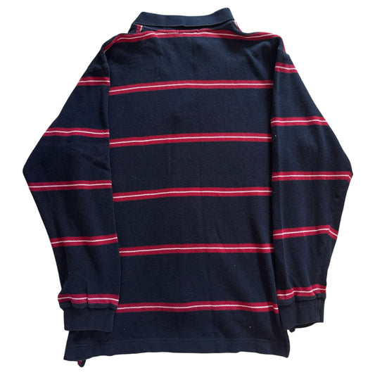 Large Nautica Navy and Red Long Sleeved Polo Shirt