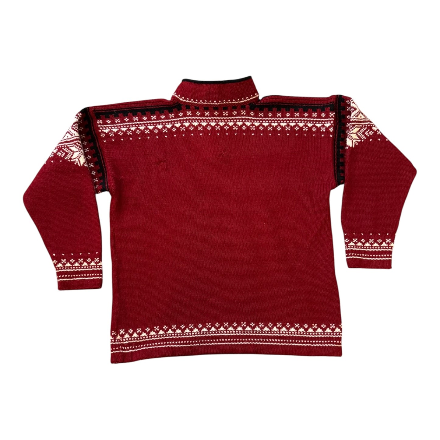 Woman's Large Dale Of Norway Red Wool Fair Isle Knitted 1/4 Zip