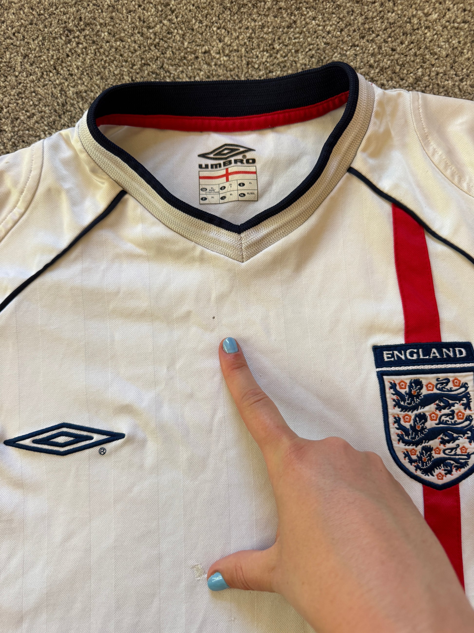 Extra large 2001-03 Umbro White England Football Shirt - flaws