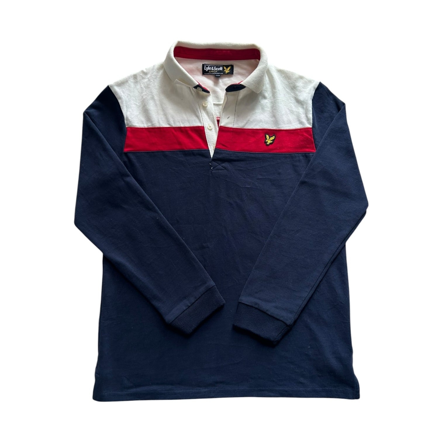 Aged 12-13 Lyle & Scott Navy, Red and White Rugby Shirt