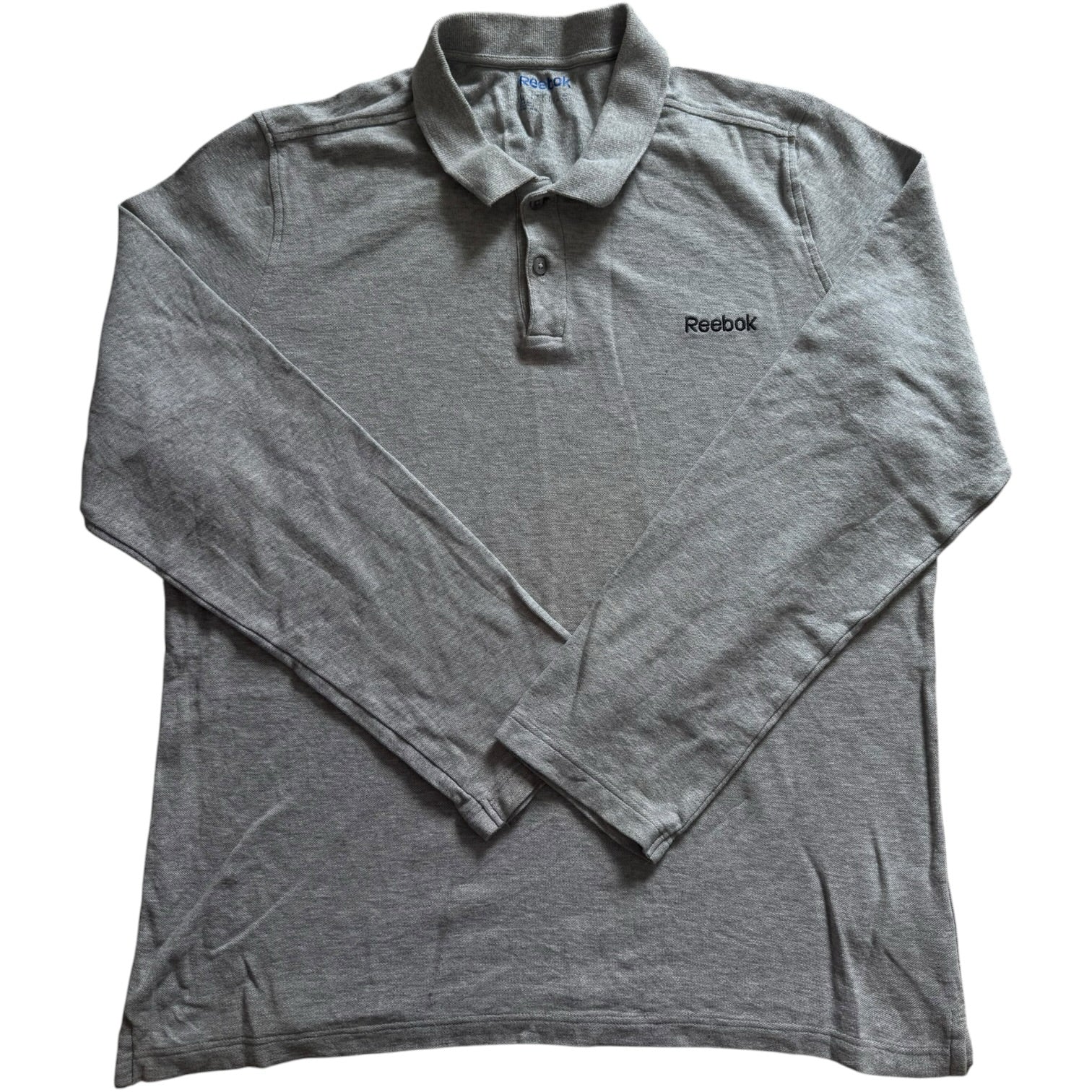 Large Reebok Grey Long Sleeved Polo Shirt