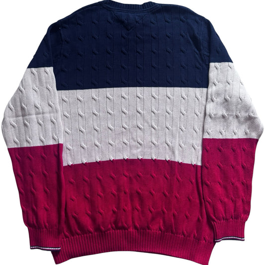 3XL Tommy Hilfiger Navy, White and Red Cable Knit Jumper