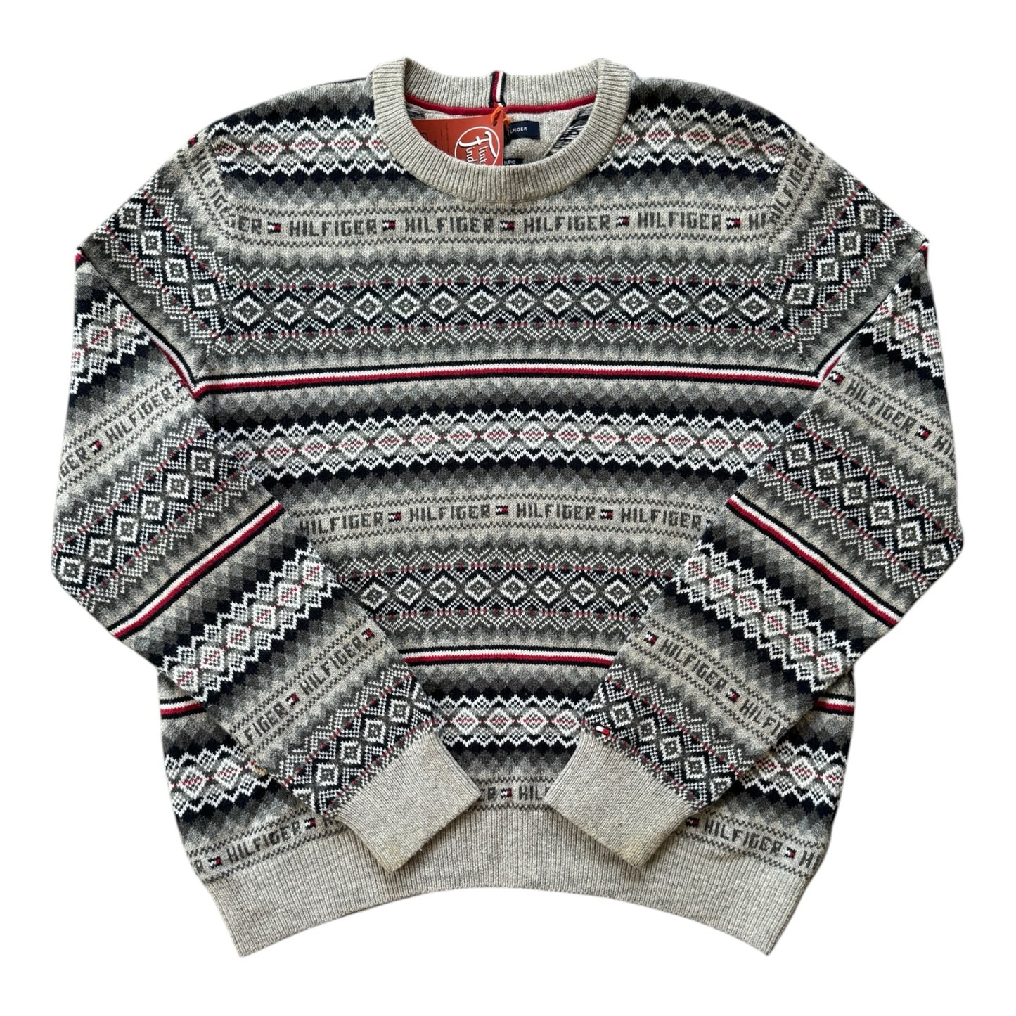Large Tommy Hilfiger Grey Fair Isle Style Knitted Jumper