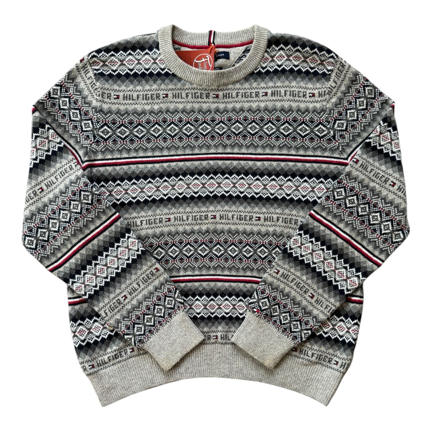 Large Tommy Hilfiger Grey Fair Isle Style Knitted Jumper
