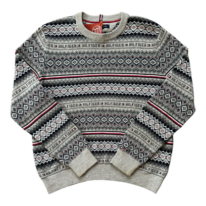 Large Tommy Hilfiger Grey Fair Isle Style Knitted Jumper