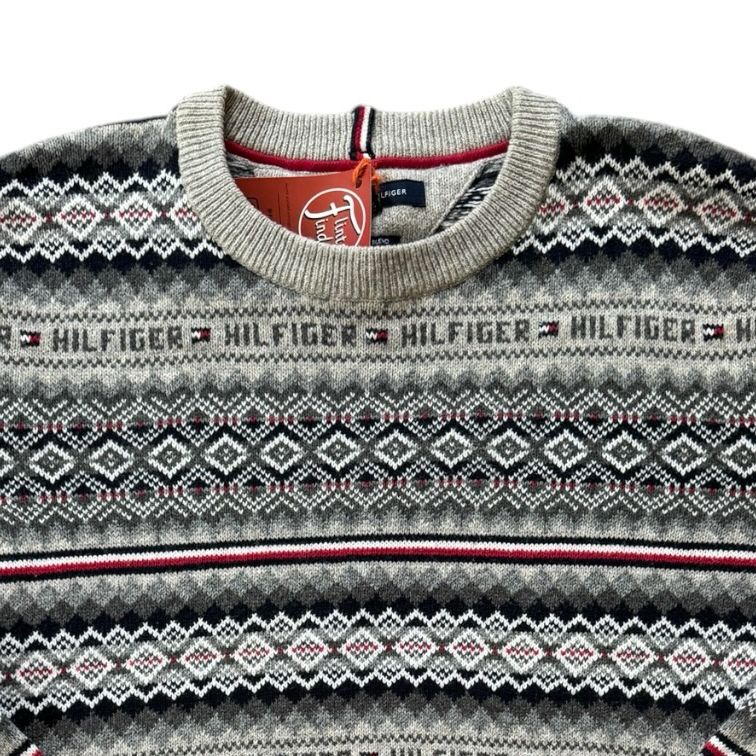 Large Tommy Hilfiger Grey Fair Isle Style Knitted Jumper
