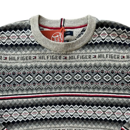 Large Tommy Hilfiger Grey Fair Isle Style Knitted Jumper