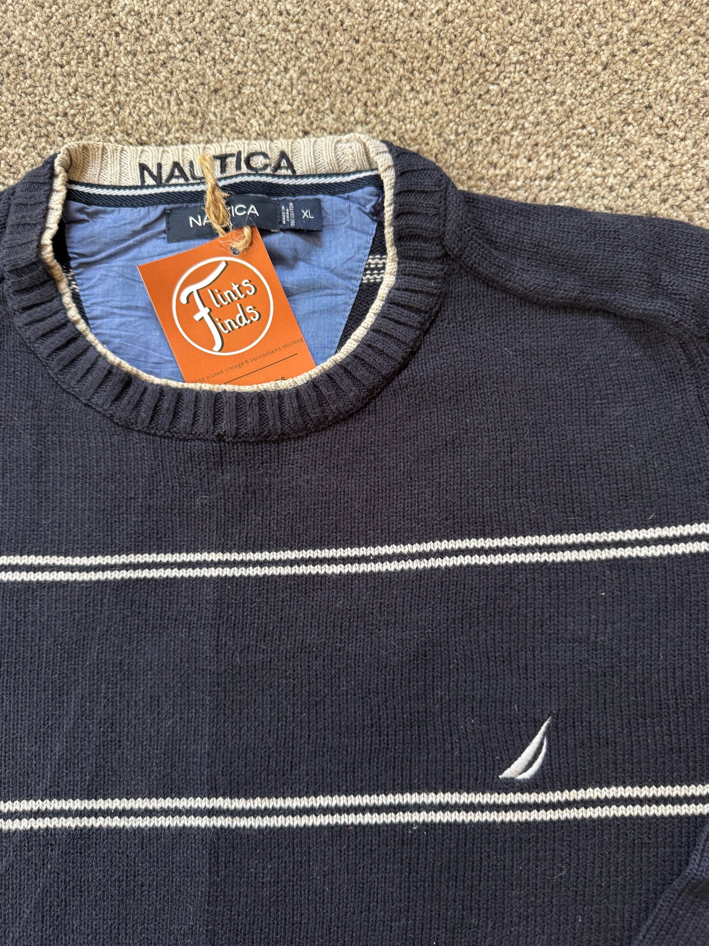 Extra large Nautica Navy and White Knitted Jumper
