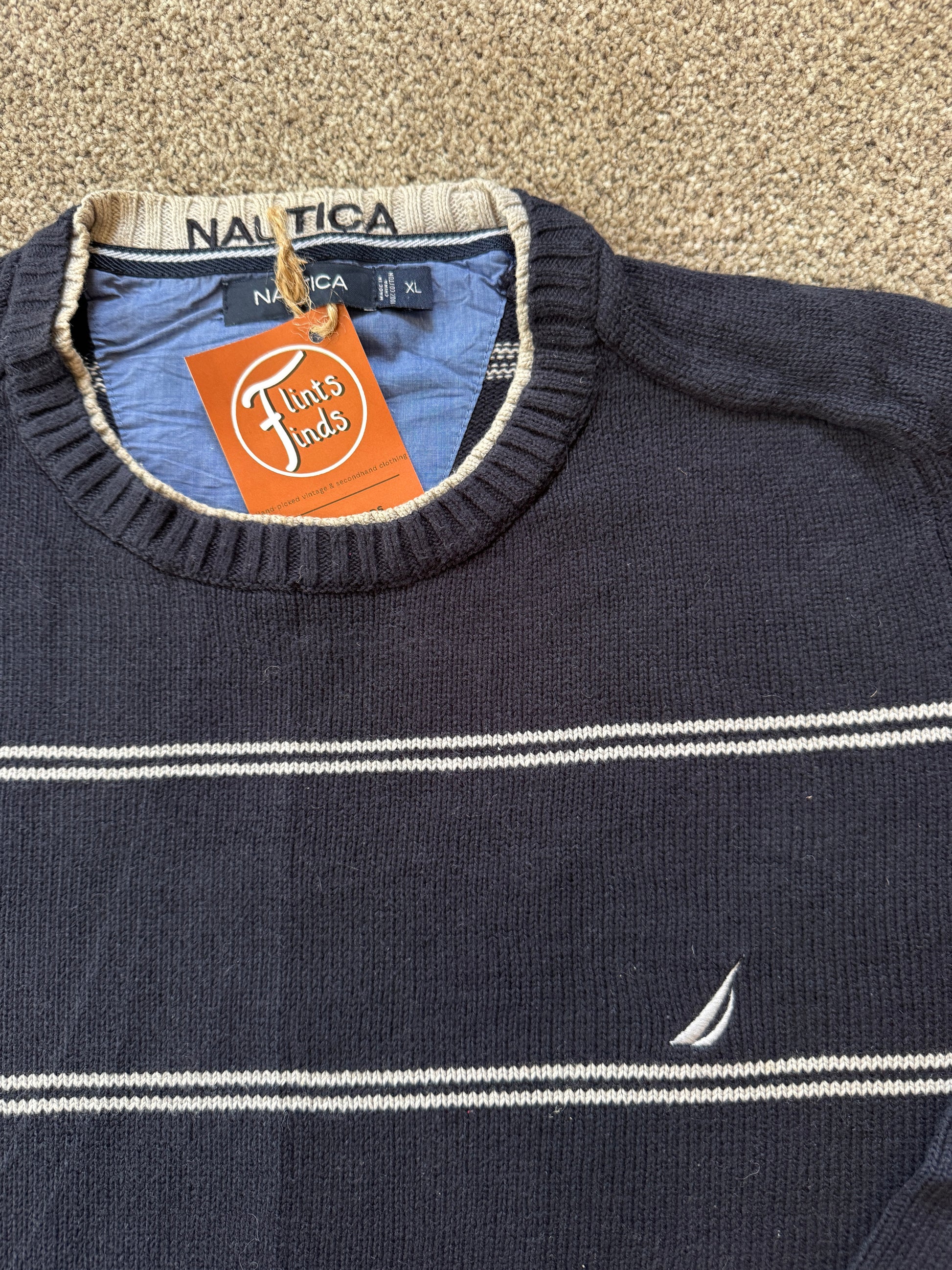 Extra large Nautica Navy and White Knitted Jumper