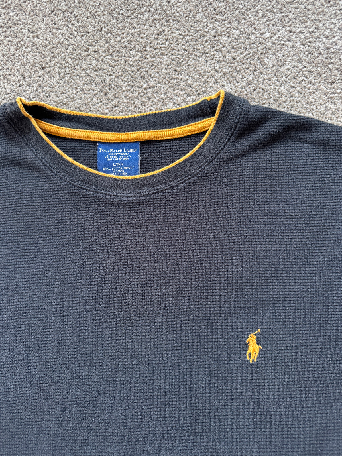 Large Ralph Lauren Black Waffle Knit Thin Sweatshirt