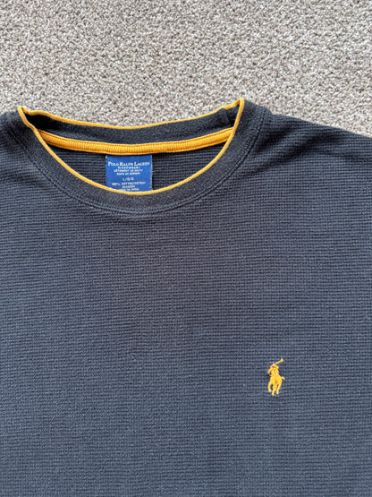 Large Ralph Lauren Black Waffle Knit Thin Sweatshirt