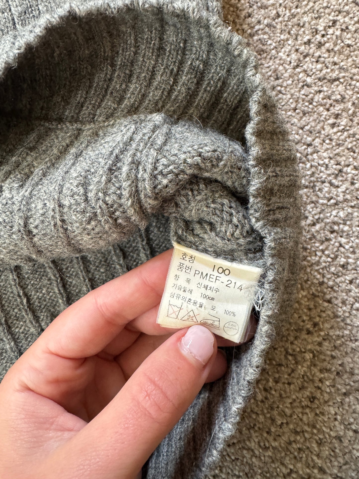 Large Ralph Lauren Grey Cable Knit Shetland Wool Cardigan