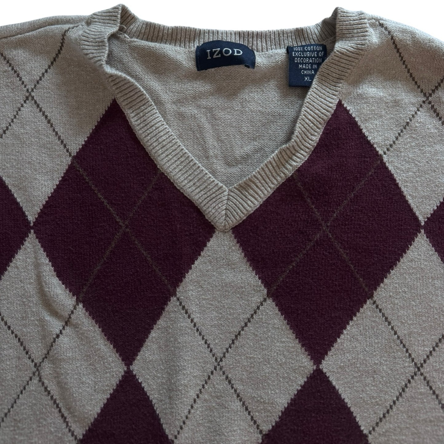Extra large Izod Beige V-Neck Argyle Jumper