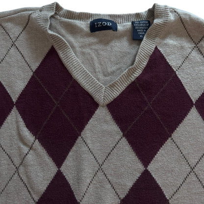 Extra large Izod Beige V-Neck Argyle Jumper