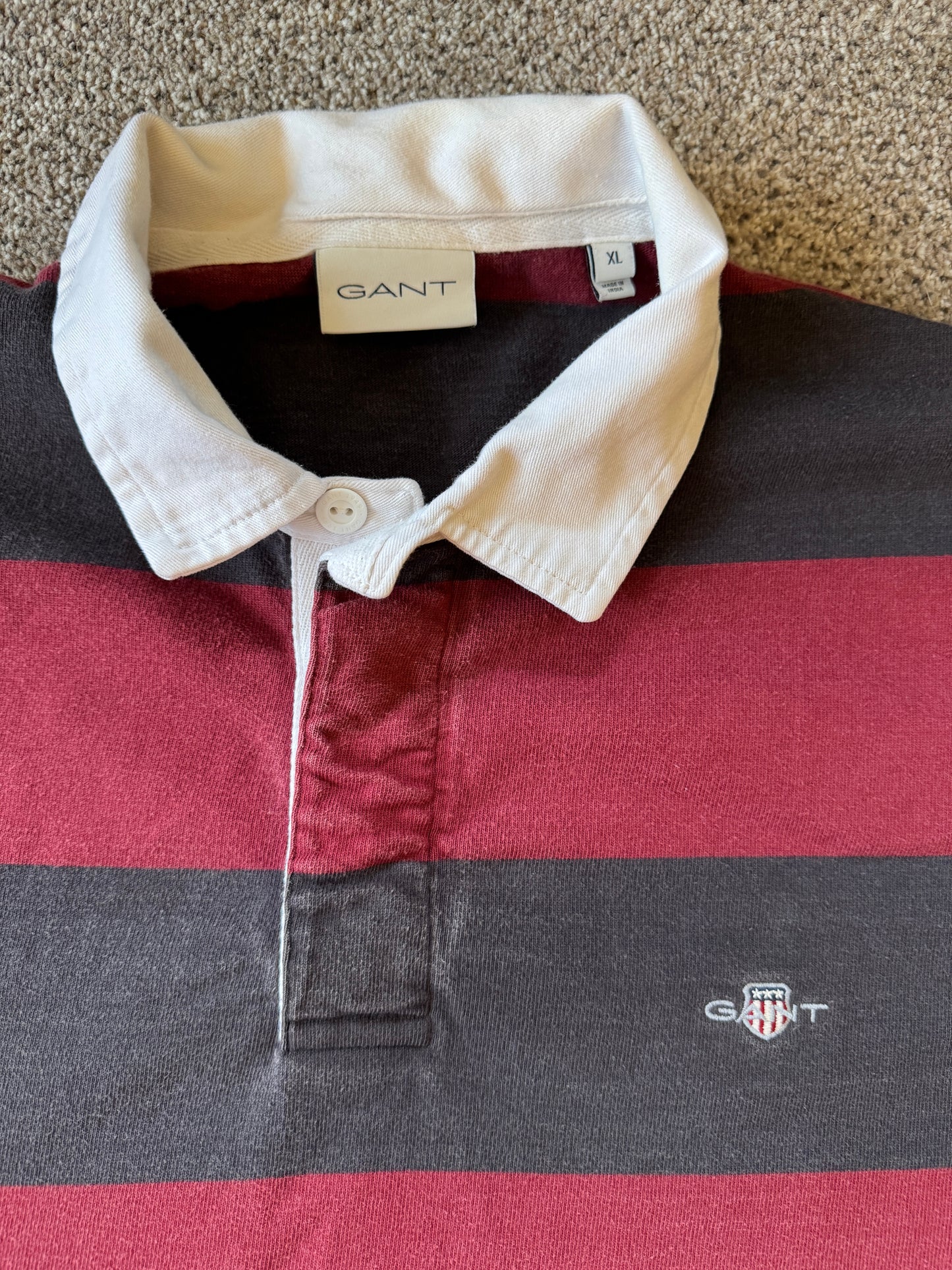Extra large Gant Burgundy Red and Charcoal Rugby Shirt