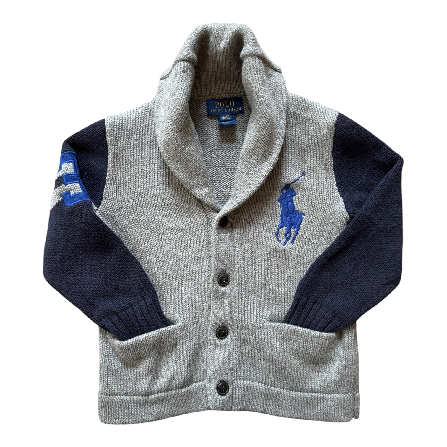Aged 4 Ralph Lauren Grey Knitted Shawl Neck Cardigan
