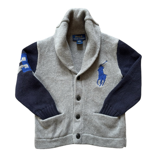 Aged 4 Ralph Lauren Grey Knitted Shawl Neck Cardigan