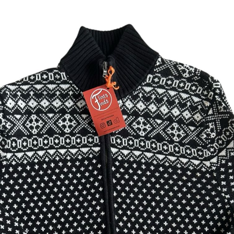 Medium Tommy Hilfiger Black and White Fair Isle Full Zip Jumper