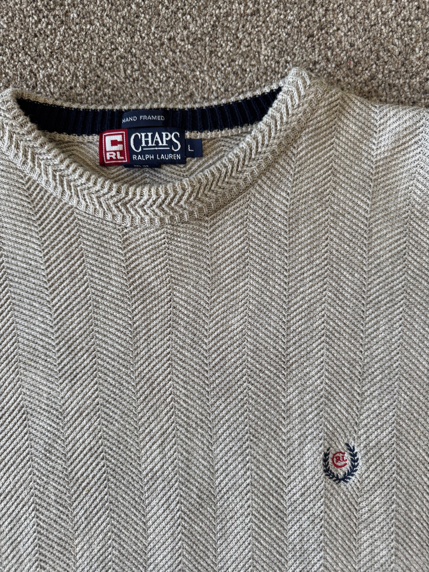 Large Chaps Beige Herringbone Knitted Jumper