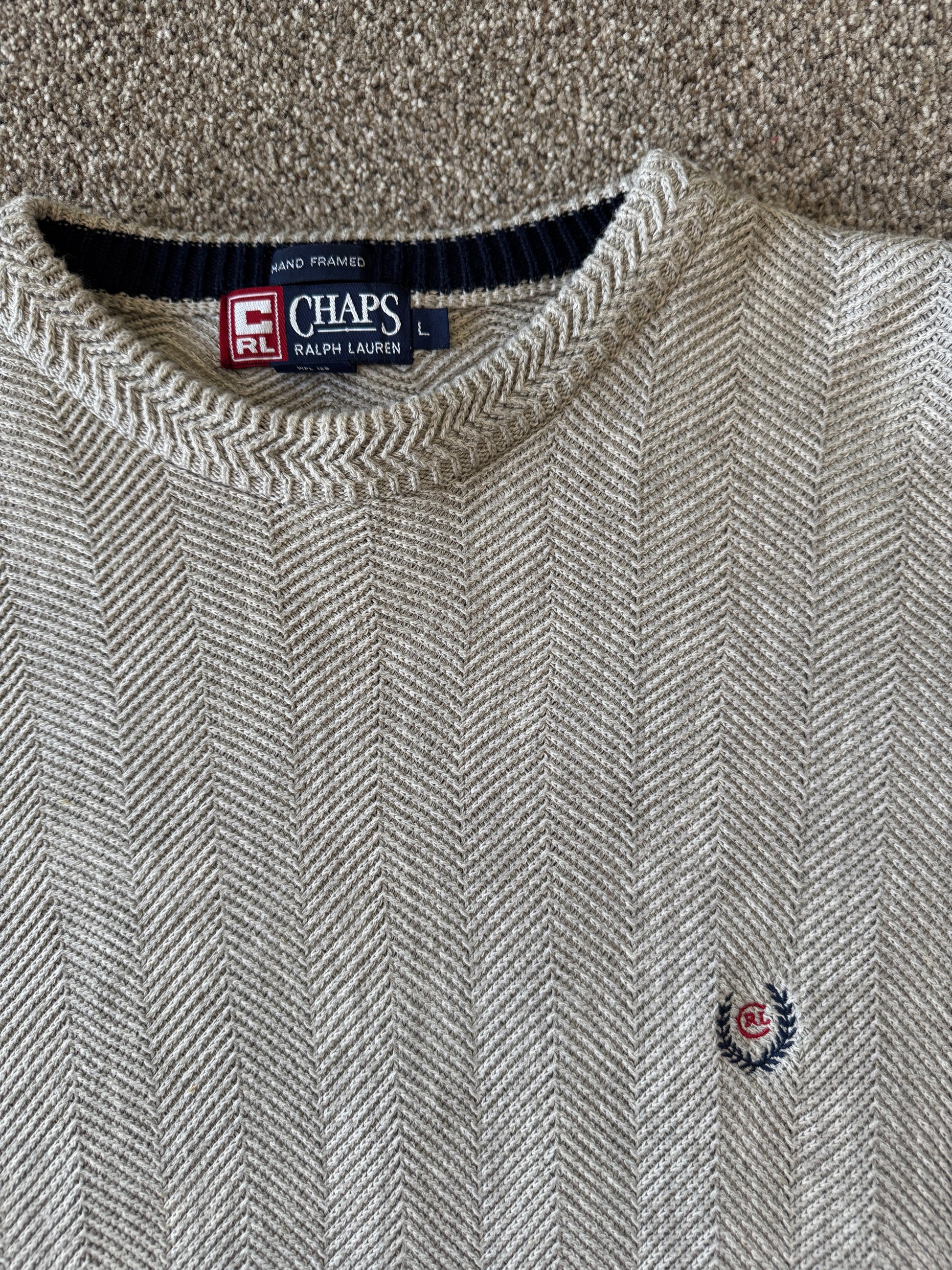 Large Chaps Beige Herringbone Knitted Jumper