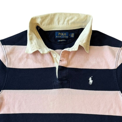 Medium Ralph Lauren Navy and Pink Short Sleeved Rugby Shirt