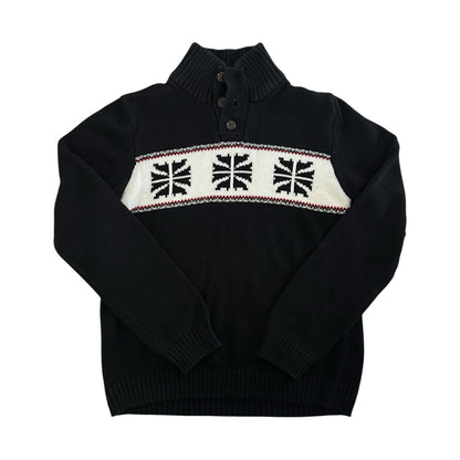 Aged 14-16 Chaps Black Knitted 1/4 Button Jumper