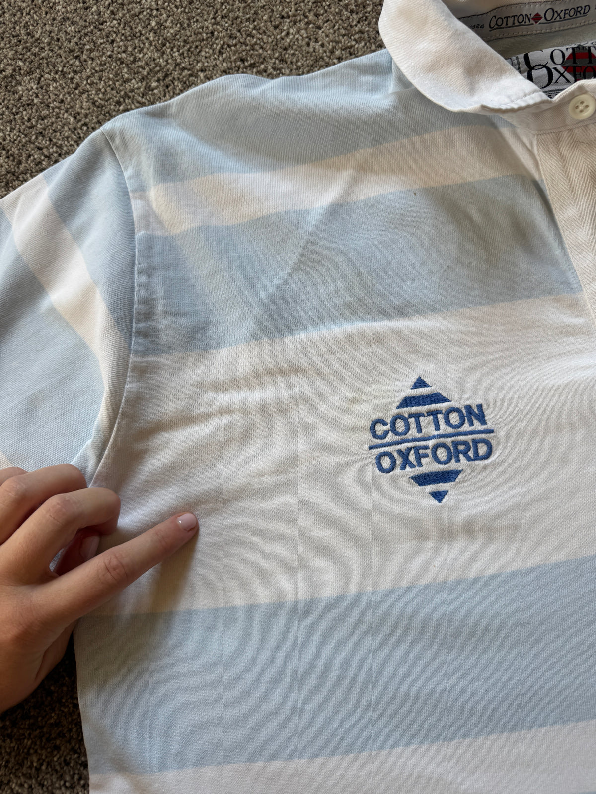 Extra large Cotton Oxford White and Blue USAP Perpignan Rugby Shirt - marked