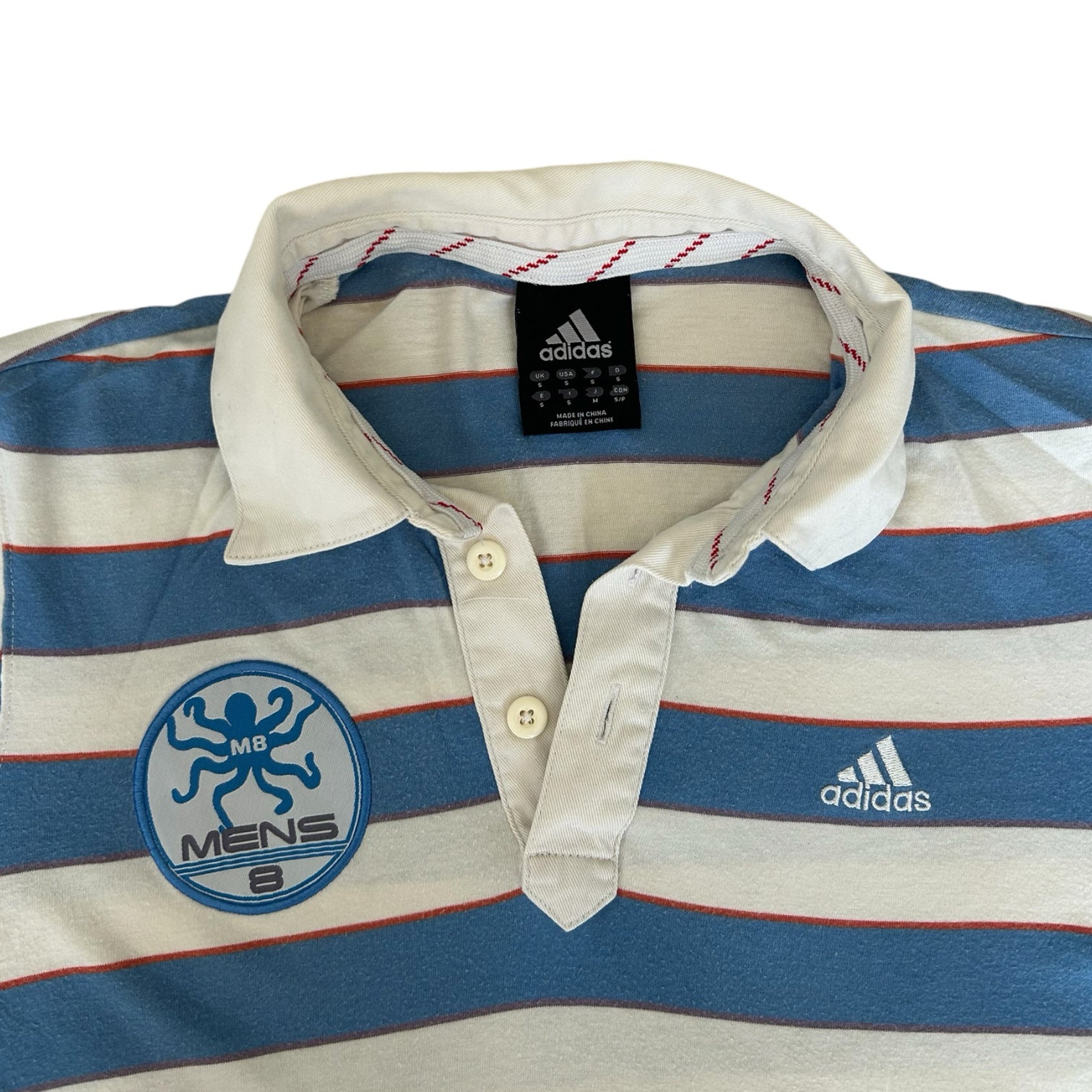 Small Adidas Mens 8 White and Blue Polo Shirt