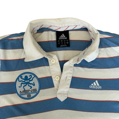 Small Adidas Mens 8 White and Blue Polo Shirt