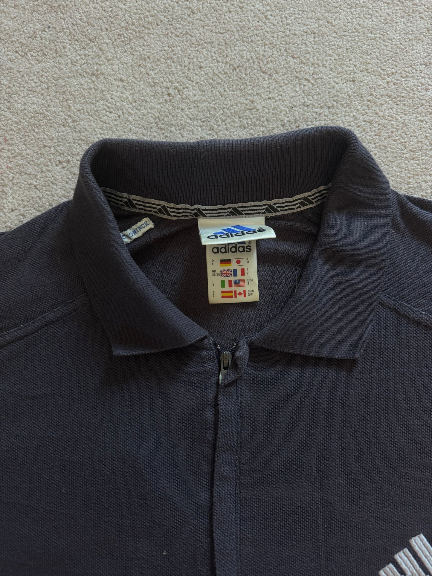 90s Large Adidas Black Zip Up Polo Shirt